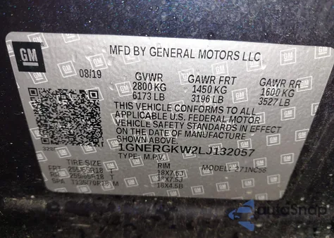 2020 Chevrolet Traverse Fwd Lt Cloth from USA, damaged, VIN 1GNERGKW2LJ132057